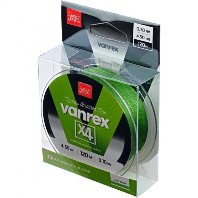 Леска плетёная LUCKY JOHN VANREX Х4 LIGHT GREEN 120 м - 0,13 мм LJ4111-013 Леска плетёная LUCKY JOHN VANREX Х4 LIGHT GREEN 120 м - 0,13 мм LJ4111-013