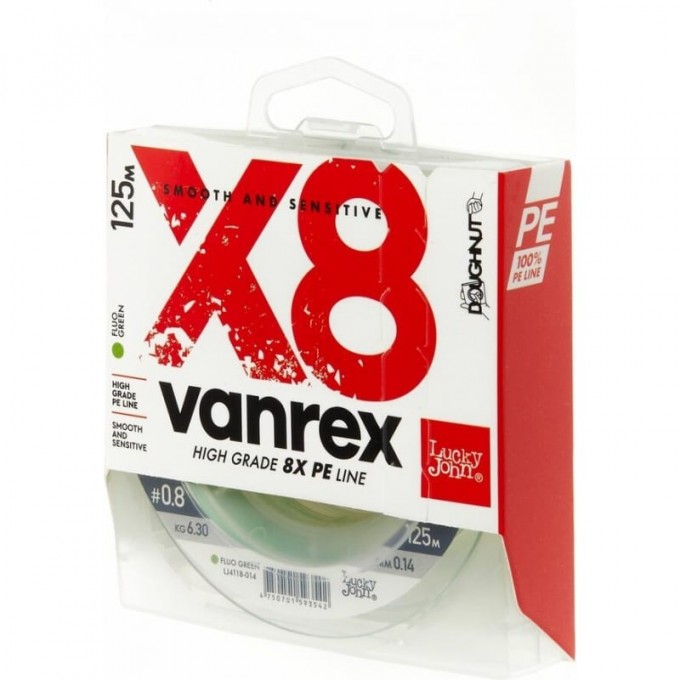 Леска плетёная LUCKY JOHN VANREX Х8 FLUO GREEN 125 м - 0,14 мм LJ4118-014 Леска плетёная LUCKY JOHN VANREX Х8 FLUO GREEN 125 м - 0,14 мм LJ4118-014