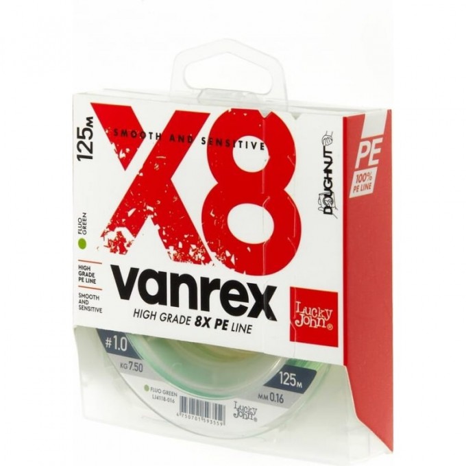Леска плетёная LUCKY JOHN VANREX Х8 FLUO GREEN 125 м - 0,16 мм LJ4118-016 Леска плетёная LUCKY JOHN VANREX Х8 FLUO GREEN 125 м - 0,16 мм LJ4118-016