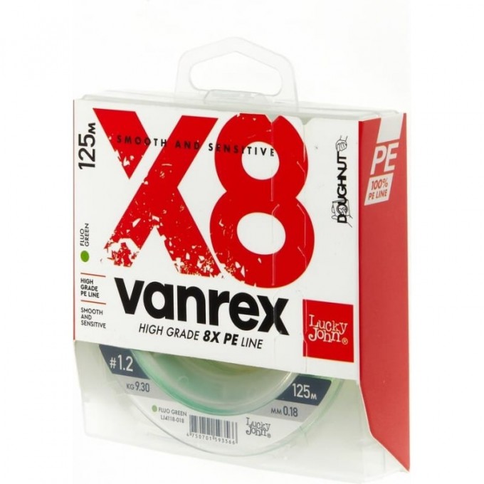 Леска плетёная LUCKY JOHN VANREX Х8 FLUO GREEN 125 м - 0,18 мм LJ4118-018 Леска плетёная LUCKY JOHN VANREX Х8 FLUO GREEN 125 м - 0,18 мм LJ4118-018