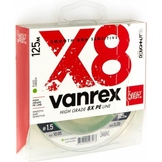 Леска плетёная LUCKY JOHN VANREX Х8 FLUO GREEN 125 м - 0,2 мм LJ4118-020 Леска плетёная LUCKY JOHN VANREX Х8 FLUO GREEN 125 м - 0,2 мм LJ4118-020