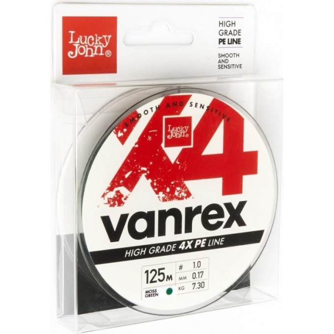 Леска плетёная LUCKY JOHN VANREX X4 BRAID MOSS GREEN 125 м - 0,17 мм LJ4114-017 Леска плетёная LUCKY JOHN VANREX X4 BRAID MOSS GREEN 125 м - 0,17 мм LJ4114-017