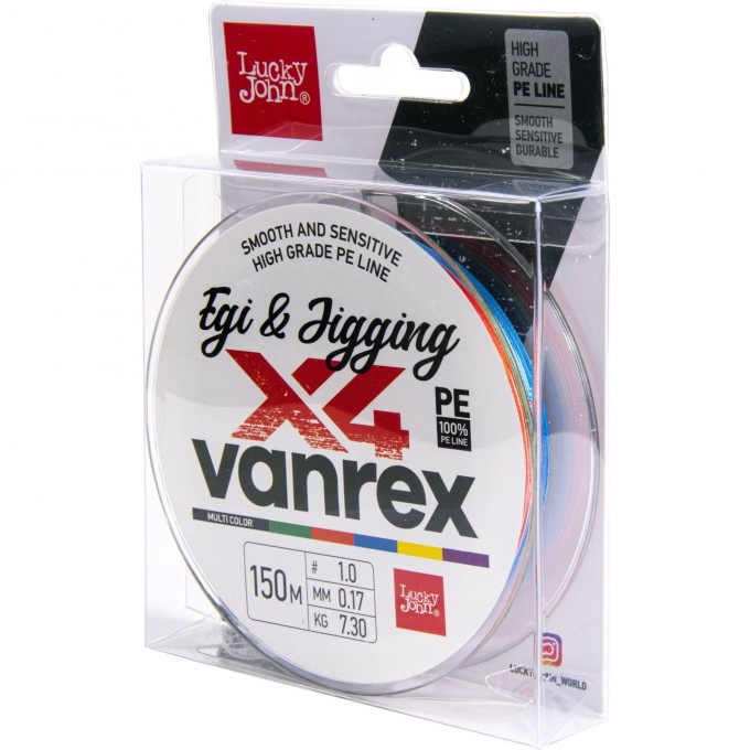 Плетеный шнур LUCKY JOHN VANREX EGI & JIGGING Х4 BRAID MULTI COLOR 150 м - 0,17 мм LJ4108-017 Плетеный шнур LUCKY JOHN VANREX EGI & JIGGING Х4 BRAID MULTI COLOR 150 м - 0,17 мм LJ4108-017
